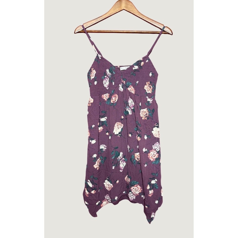 Live To Be Spoiled Floral Dress Women Large Purple Excellent Handkerchief Hem